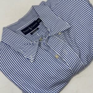 Ralph Lauren Classic Fit Men's Size 17.5 34 Blue Striped Long Sleeve Dress Shirt